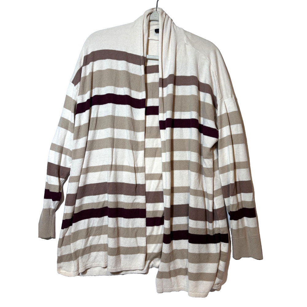 Lane Bryant Striped Beige Cream Burgundy Light Cardigan career Capsule Sz 18/20